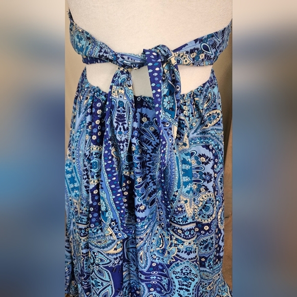 ASHLEY TAYLOR Silk Halter Paisley Print Sundress In Blue/white. O/S NWT - Picture 8 of 11